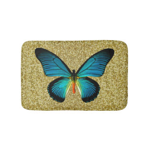 Blauwe vlinder op goudglitter bath mat