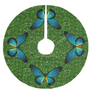 Blauwe vlinder op groene strooiselrok kerstboom rok