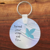 Blauwe vlinder op lintcirkels sleutelhanger (Voorkant)