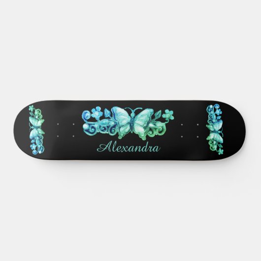 Blauwe vlinder op maat persoonlijk skateboard (Horizontaal)