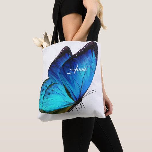 Blauwe vlinder op maat tote bag (Dichtbij)