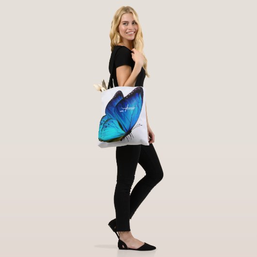 Blauwe vlinder op maat tote bag (Op model)