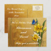 Blauwe Vlinder op narcis Save the Date Briefkaart (Voorkant / Achterkant)