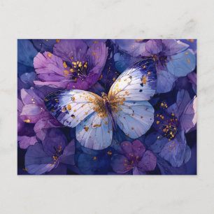 Blauwe Vlinder op Paarse Bloemen Briefkaart
