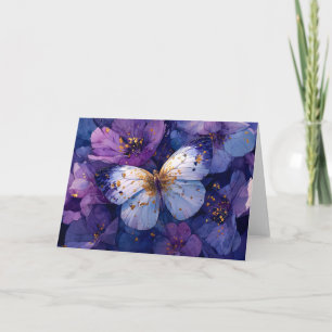 Blauwe Vlinder op Paarse Bloemen Kaart