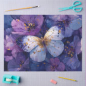 Blauwe Vlinder op Paarse Bloemen Tissuepapier (Craft)