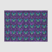 Blauwe vlinder op Paarse glitter tissue papier (Voorkant)