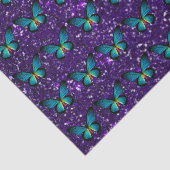 Blauwe vlinder op Paarse glitter tissue papier (Detail)