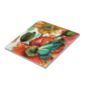 Blauwe vlinder op papavers tegeltje (Zijkant)