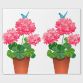 Blauwe vlinder op roze bloemen inpakpapier (Vlak)