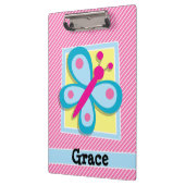 Blauwe vlinder op roze en witte strepen klembord (Links)