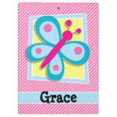 Blauwe vlinder op roze en witte strepen klembord (Achterkant)