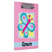 Blauwe vlinder op roze en witte strepen klembord (Rechts)