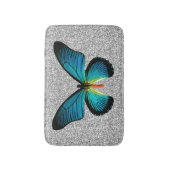 Blauwe vlinder op zilverglitter bath mat (Voorkant Verticaal)