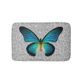 Blauwe vlinder op zilverglitter bath mat (Voorkant)