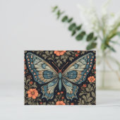 Blauwe Vlinder Oranje Bloemen Briefkaart (Staand voorkant)