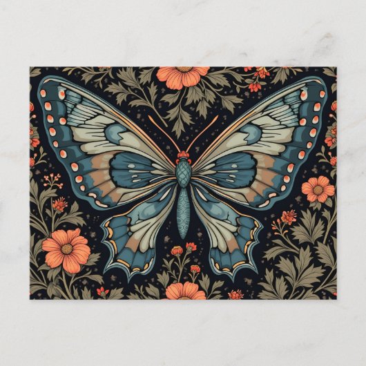 Blauwe Vlinder Oranje Bloemen Briefkaart (Voorkant)