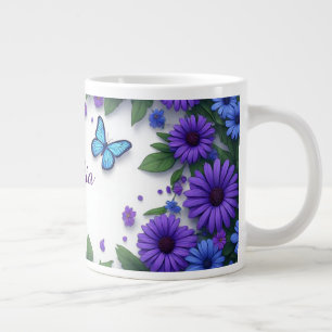 Blauwe Vlinder Paarse Bloemen Lente Tuin Grote Koffiekop