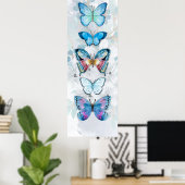 Blauwe Vlinder Paneel Poster Print (Thuiskantoor)