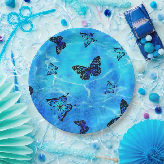 Blauwe vlinder papieren bordje (Feest)
