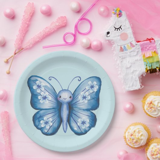 Blauwe vlinder papieren bordje (Feest)