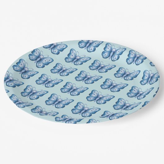 Blauwe vlinder papieren bordje (Gekanteld)