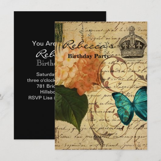 " blauwe vlinder " - parijs frans botanisch kaart (Voorkant / Achterkant)