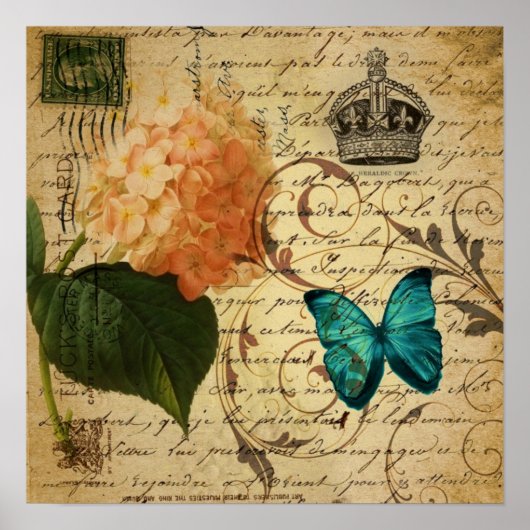 " blauwe vlinder " - parijs frans botanisch poster (Voorkant)