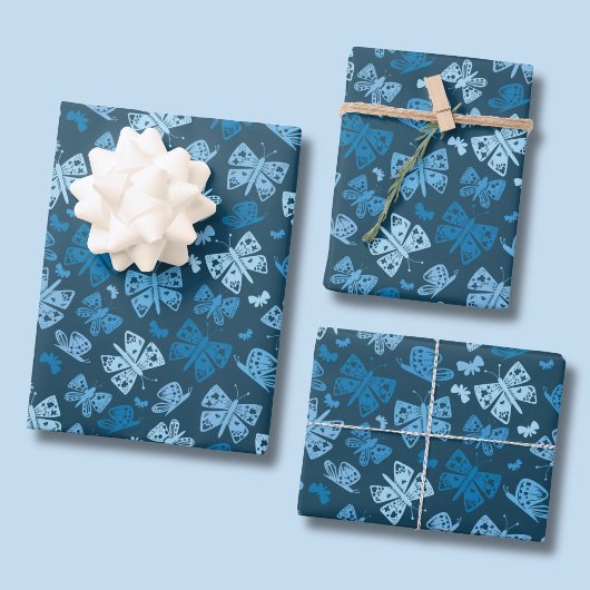 Blauwe vlinder patroon inpakpapier vel