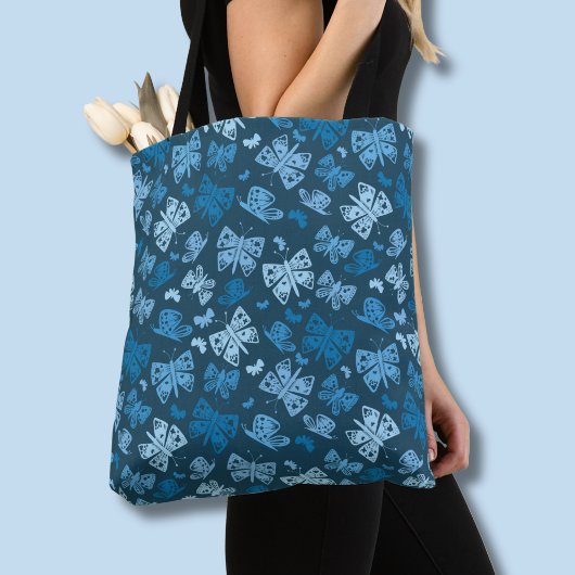 Blauwe vlinder patroon tote bag