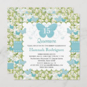 Blauwe vlinder Quinceanera-uitnodiging Foto Kaart (Voorkant / Achterkant)