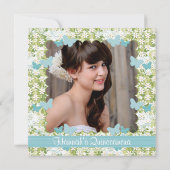 Blauwe vlinder Quinceanera-uitnodiging Foto Kaart (Achterkant)