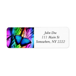 Blauwe vlinder regenboog etiket