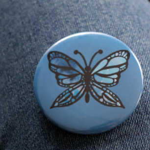 Blauwe vlinder ronde button 5,7 cm