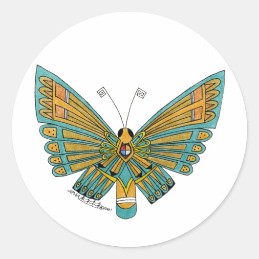 Blauwe vlinder ronde sticker (Voorkant)