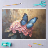 Blauwe Vlinder Roze Bloemen Decoupage Tissuepapier (Craft)