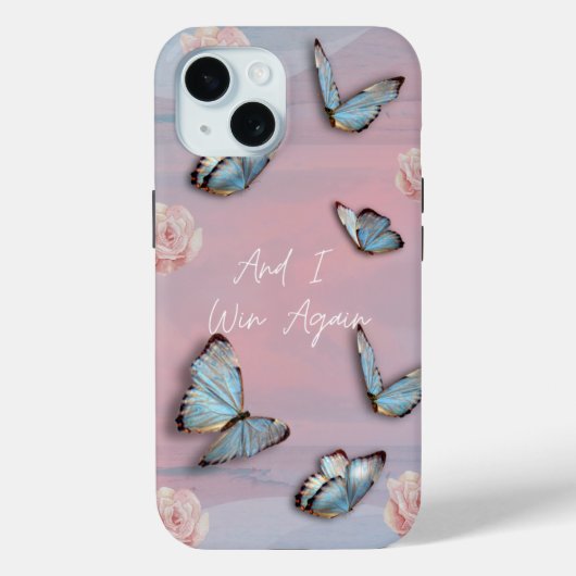 Blauwe vlinder, roze roos motivatie telefoonhoesje Case-Mate iPhone case (Achterkant)