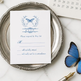 Blauwe Vlinder RSVP Huwelijksreactiekaart