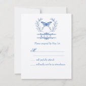 Blauwe Vlinder RSVP Huwelijksreactiekaart (Voorkant)