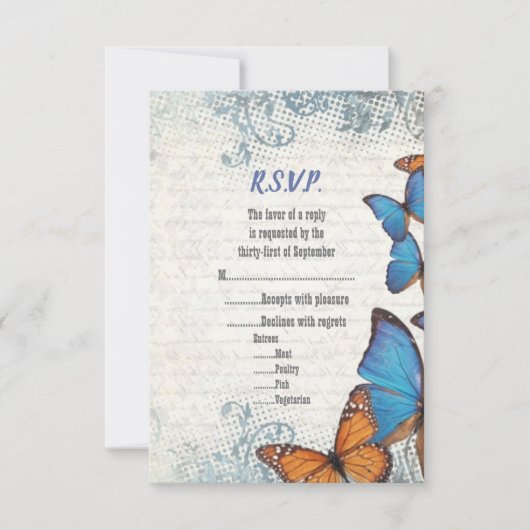 Blauwe vlinder RSVP Kaartje (Voorkant)