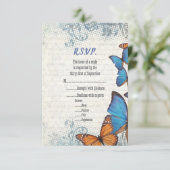 Blauwe vlinder RSVP Kaartje (Staand voorkant)