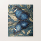 Blauwe vlinder rust op gebladerte legpuzzel (Verticaal)