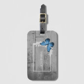 Blauwe vlinder Rustisch Bagagelabel (Voorkant (verticaal))