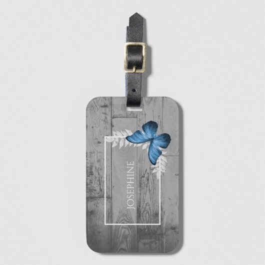 Blauwe vlinder Rustisch Bagagelabel (Voorkant (verticaal))