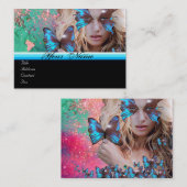 BLAUWE VLINDER SCHOONHEID MAKE-UP KUNSTENAAR roze Visitekaartje (Voorkant / Achterkant)