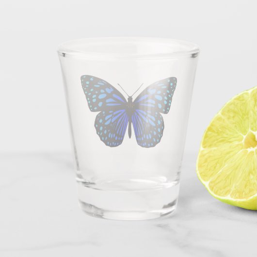 Blauwe vlinder shot glas (Achterkant)