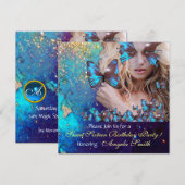 BLAUWE VLINDER SIXTEEN VERJAARDAGSFEESTJE INITIAL KAART (Voorkant / Achterkant)