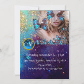 BLAUWE VLINDER SIXTEENTH VERJAARDAG FEESTJE  MONOG KAART (Achterkant)