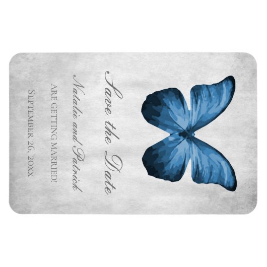 Blauwe vlinder Sla de datum magneet op (Horizontaal)