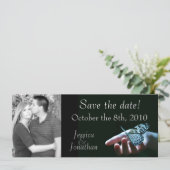 Blauwe vlinder "Sla de datum op"-kaarten Save The Date (Staand voorkant)